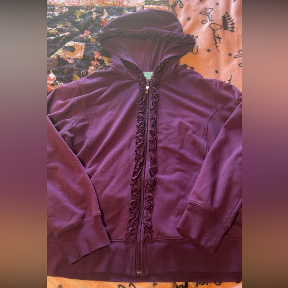 Silver Jeans Plum Ruffle-Trim Hooded Zip Jacket